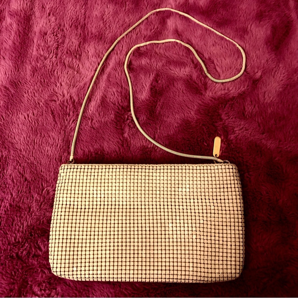 CARLA MARCHI Vintage metal mesh bag with snake chain. Bag and chain are beige